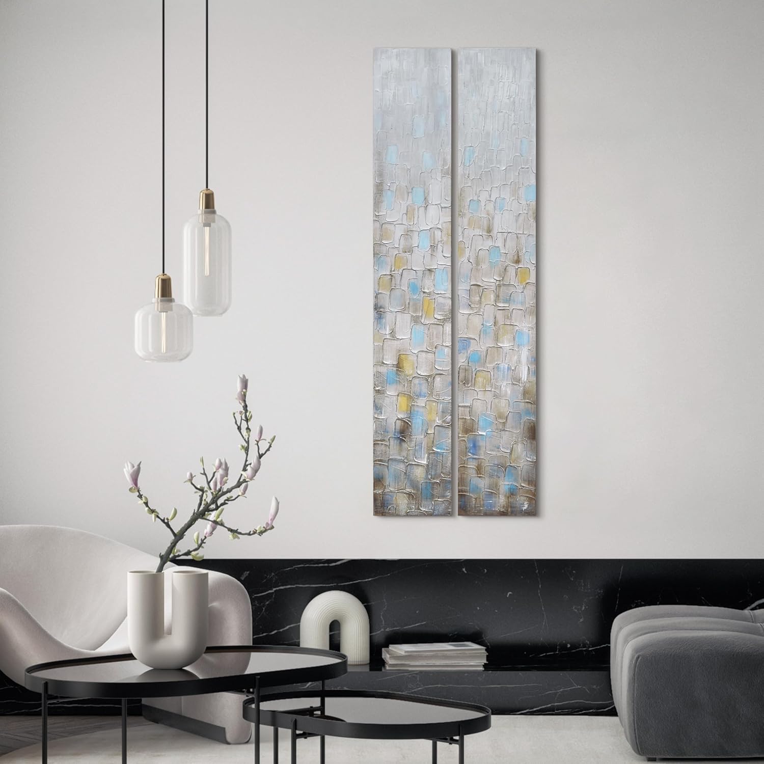 Empire Art Direct Abstract Wall Art Textured Hand Painted Canvas by Martin Edwards, Diptych, 72' x 12' each, Cosmopolitan