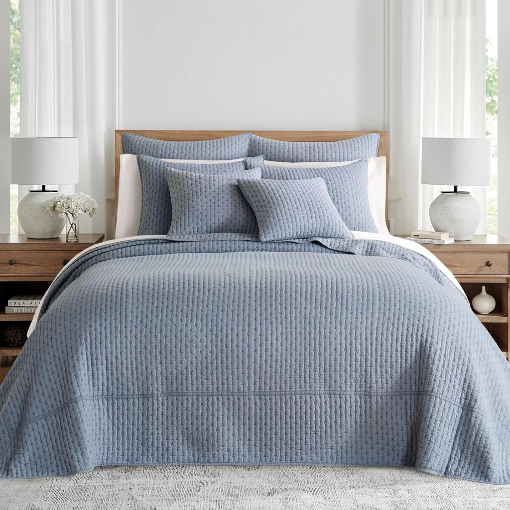 Levtex Home - Cross Stitch Bedspread Set - King Bedspread and Two King Shams - Cross Stitch Pattern - Bedspread (120x104in.) and Sham (20x36in.) - Cotton