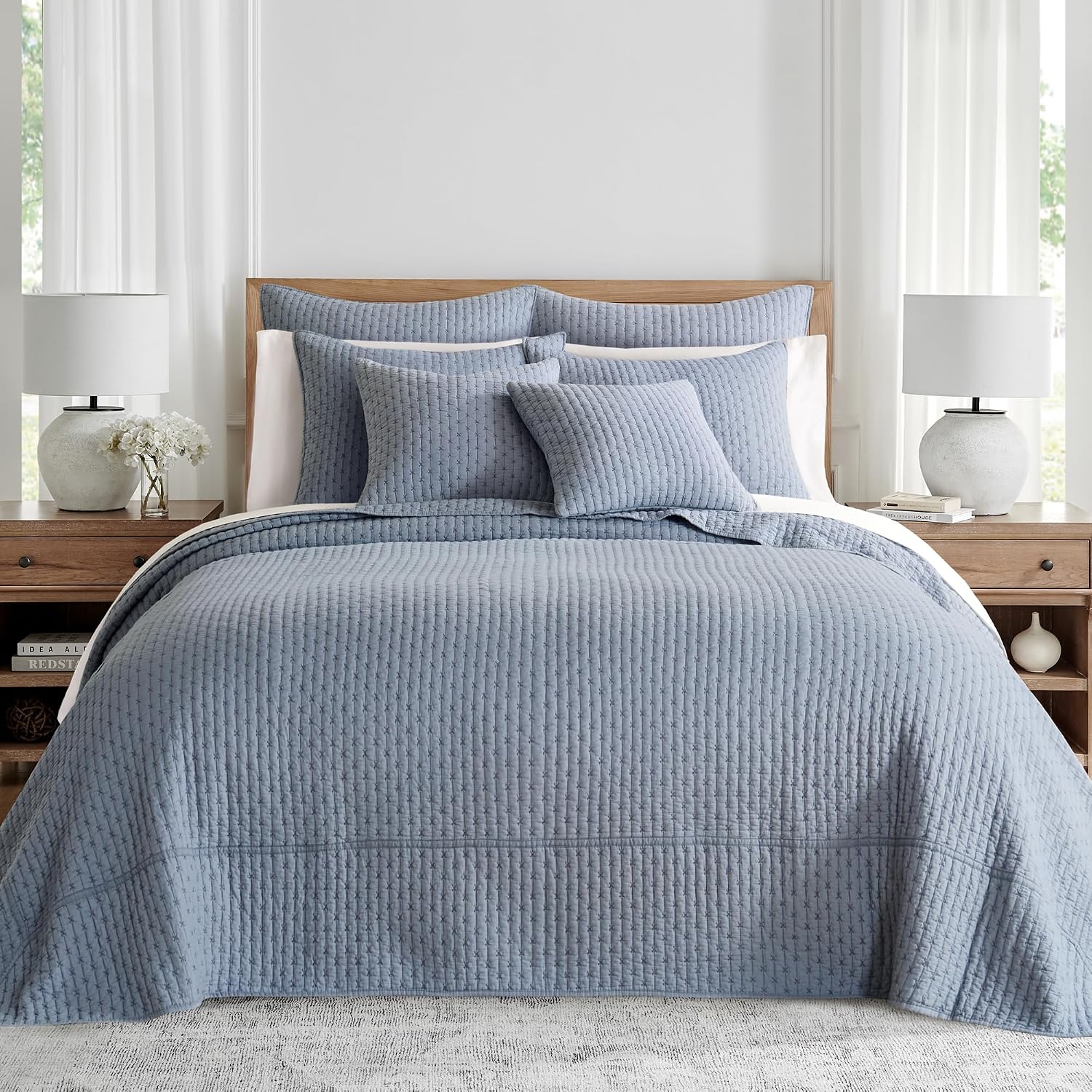 Levtex Home - Cross Stitch Bedspread Set - King Bedspread and Two King Shams - Cross Stitch Pattern - Bedspread (120x104in.) and Sham (20x36in.) - Cotton