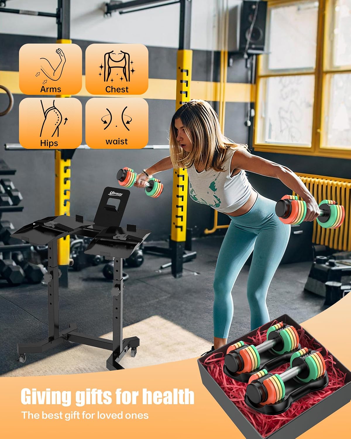 Uboway Adjustable Dumbbell Set, Pair 12.5LB/22.5LB, 5-IN-1 Free Weight Set with Rainbow-Colored Weight Plates & Anti-Slip Handle for Home Gym Strength Training, Compact Size for Women Men Full Body Home Workout