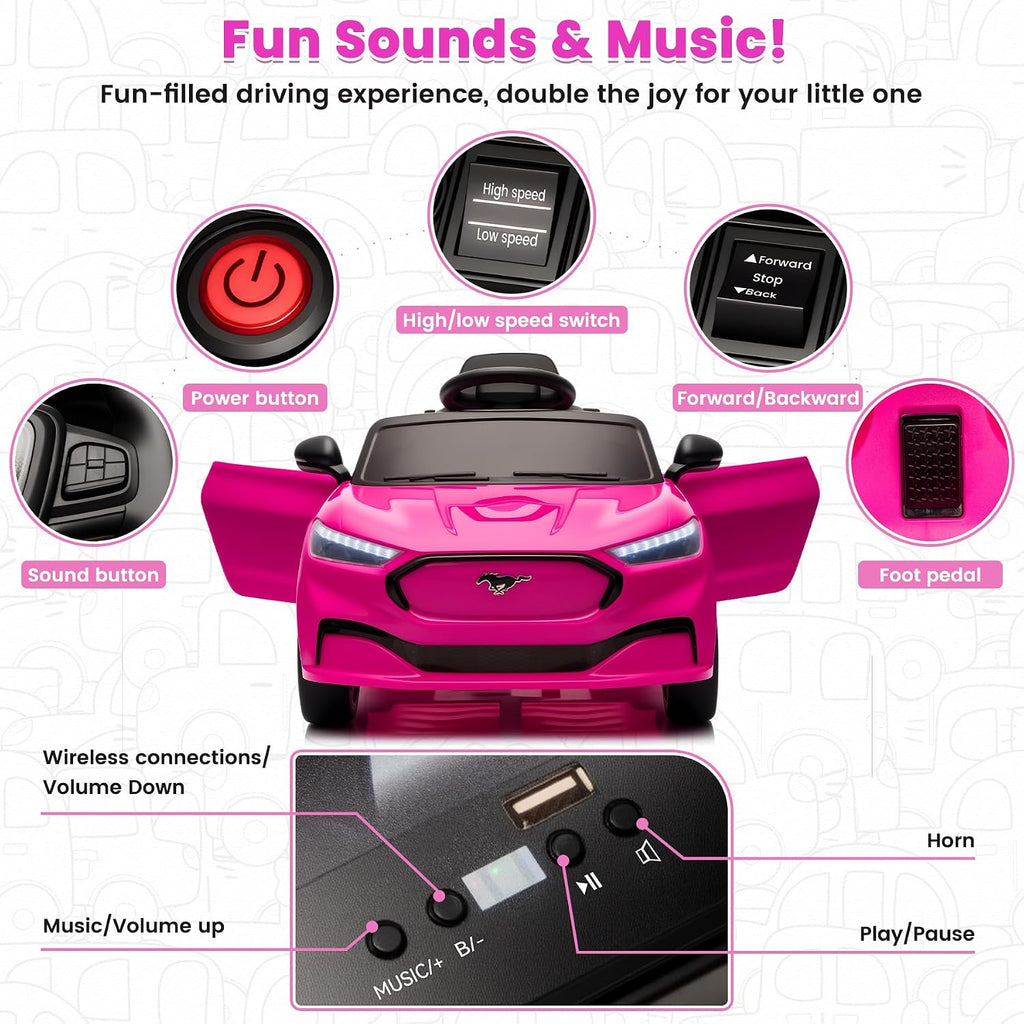 Bobike Electric Ride On Car for Kids, 12V Electric Toddler Car with Remote Control, Ride on Toys for Kids with LED Lights, Music Player, Lockable Doors(Hot Pink)
