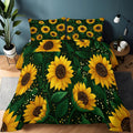 Comforter Set King with 2 Pillowcase, Hand Drawn Sunflower Petals 3 Pcs Quilted Bedding for Kids and Adults, Soft Fluffy Breathable Microfiber Dark Green Comforter for Bedroom Decor