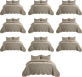 MOONLIGHT20015 Queen Quilt Bedding Set (90' x 96') - Bulk Pack of 10 Wholesale for Hotels, Guest Bedroom & Airbnbs - Lightweight Microfiber Reversible Embossed Quilts Bedspreads (Beige)