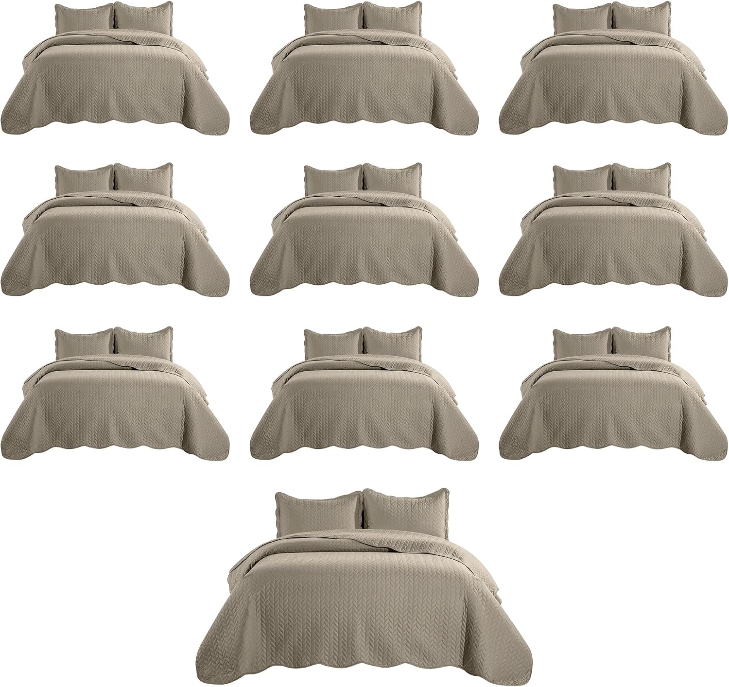 MOONLIGHT20015 Queen Quilt Bedding Set (90' x 96') - Bulk Pack of 10 Wholesale for Hotels, Guest Bedroom & Airbnbs - Lightweight Microfiber Reversible Embossed Quilts Bedspreads (Beige)