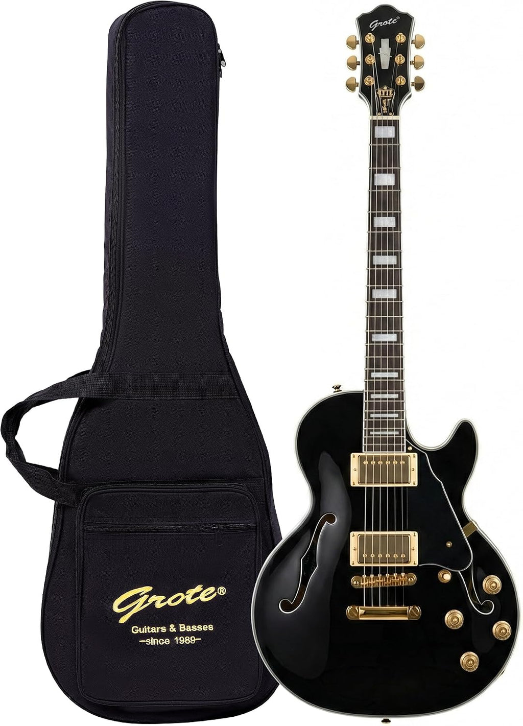 Grote LPF-001 Semi-Hollow Body Electric Guitar Coils Splitting with Gigbag (Black)
