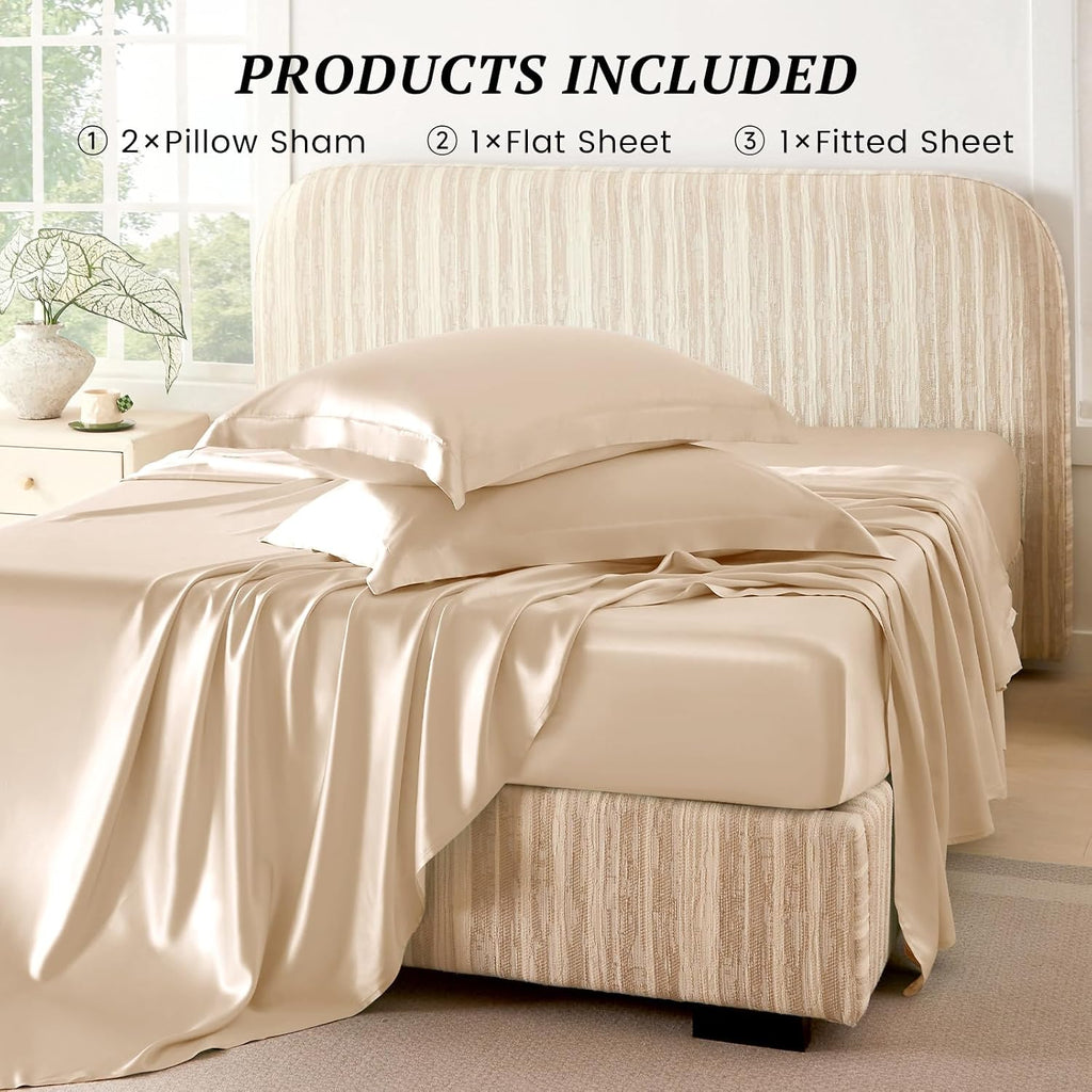 THXSILK Silk Sheet Set 4 Pcs, 25 Momme 100% Top Grade Pure Mulberry Silk Bed Sheets Luxury Bedding Sets Ultra Soft Durable, 1 Fitted Sheet, 1 Flat Sheet and 2 Pillow Shams (Full, Champagne)
