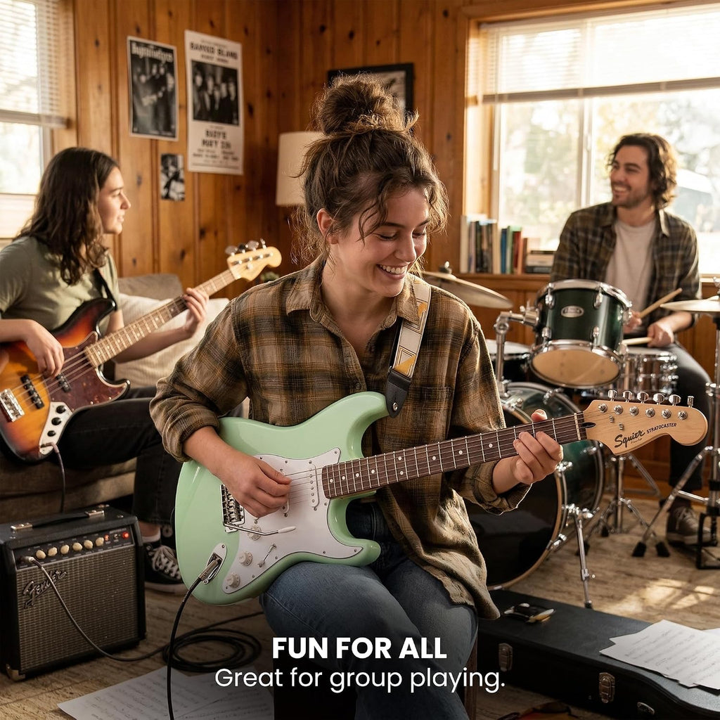 Fender Squier Sonic Stratocaster Pack - Surf Green Bundle with Frontman 10G Amp, Gig Bag, Cable, Strap, Tuner, Picks, and Austin Bazaar Guitar DVD