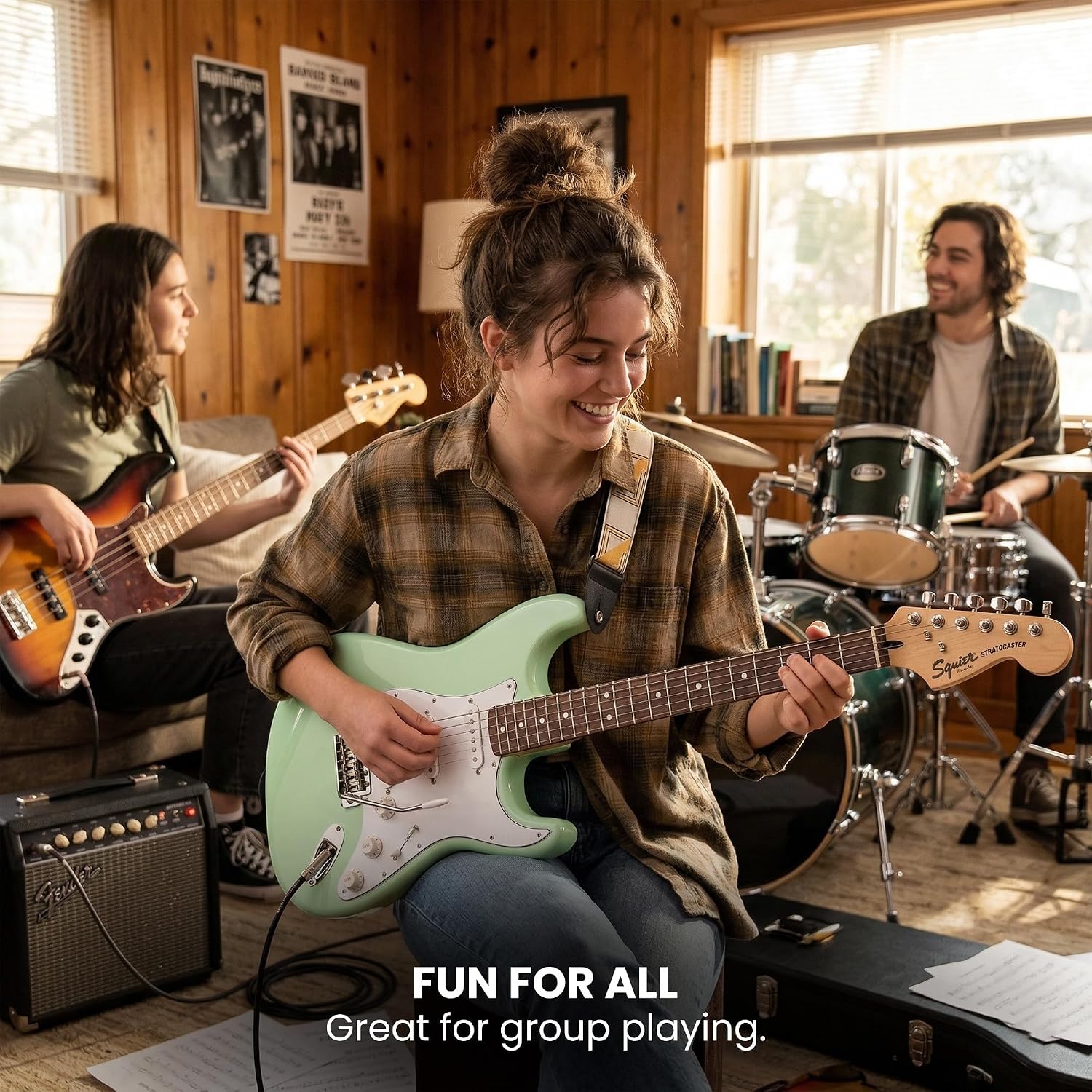 Fender Squier Sonic Stratocaster Pack - Surf Green Bundle with Frontman 10G Amp, Gig Bag, Cable, Strap, Tuner, Picks, and Austin Bazaar Guitar DVD