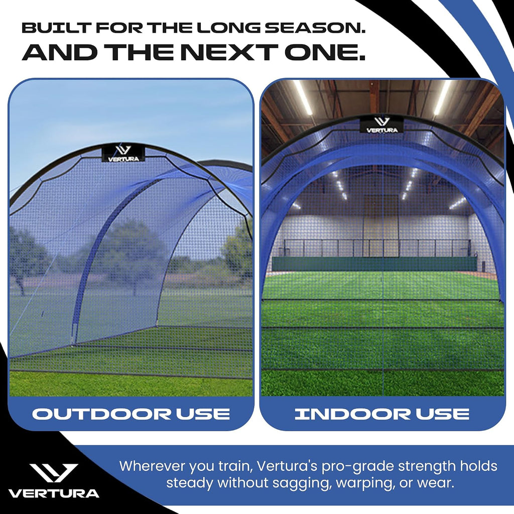 Portable 22ft x 12ft x 8ft Baseball & Softball Batting Cage – Easy to Install Hitting Cage with Pitching Machine Hole, 3-Ply Blue Netting, 14mm Fiberglass Poles, Secure Steel Frame & Carry Bag Include