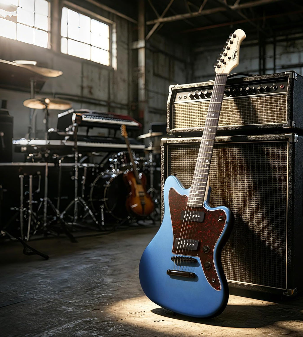 Tostar Electric Guitar: P90 Pickups, TOM Bridge & Smoked Matte Finish, 3-Way Switch, 39' Solid Body Electric Guitar for Intermediate Players, Guitarra Eléctrica Kit, Musical Birthday Gifts, Blue