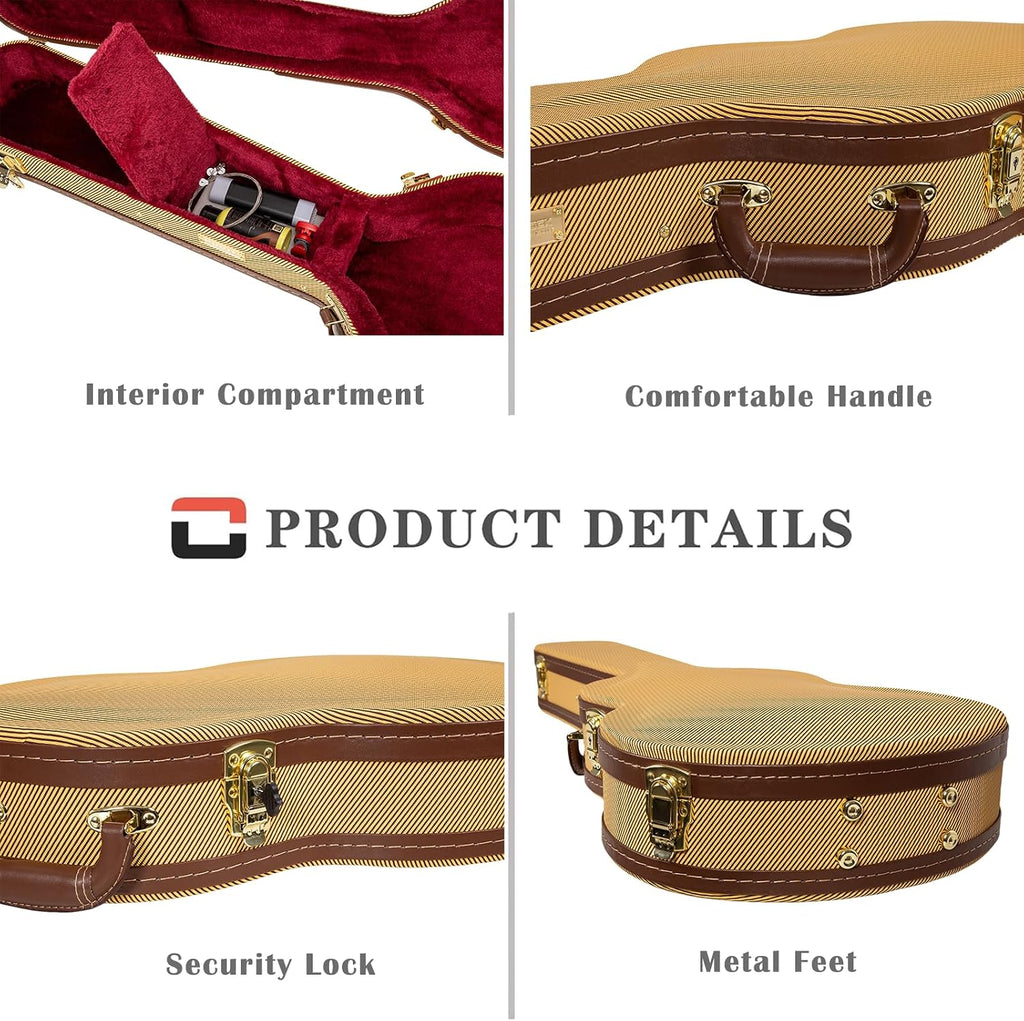Crossrock Case - Hard-Shell Wooden Guitar Case - Fits 4/4 Classical Nylon String Guitars - Stainless Steel Latches, Sponge Lining, Metal Feet, Storage Space - Vinyl Tweed