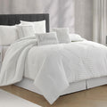 LANCO MODERN LIFESTYLE White Comforter Set 7 Piece, Queen, Tufted Embroidery Geometric, Ultimate Comfort Bedding Set for All Seasons, Bed in a Bag Included Comforter, Bedskirt, Shams and Decor Pillows