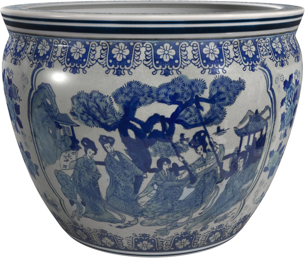 18' Ladies Blue & White Porcelain Fishbowl