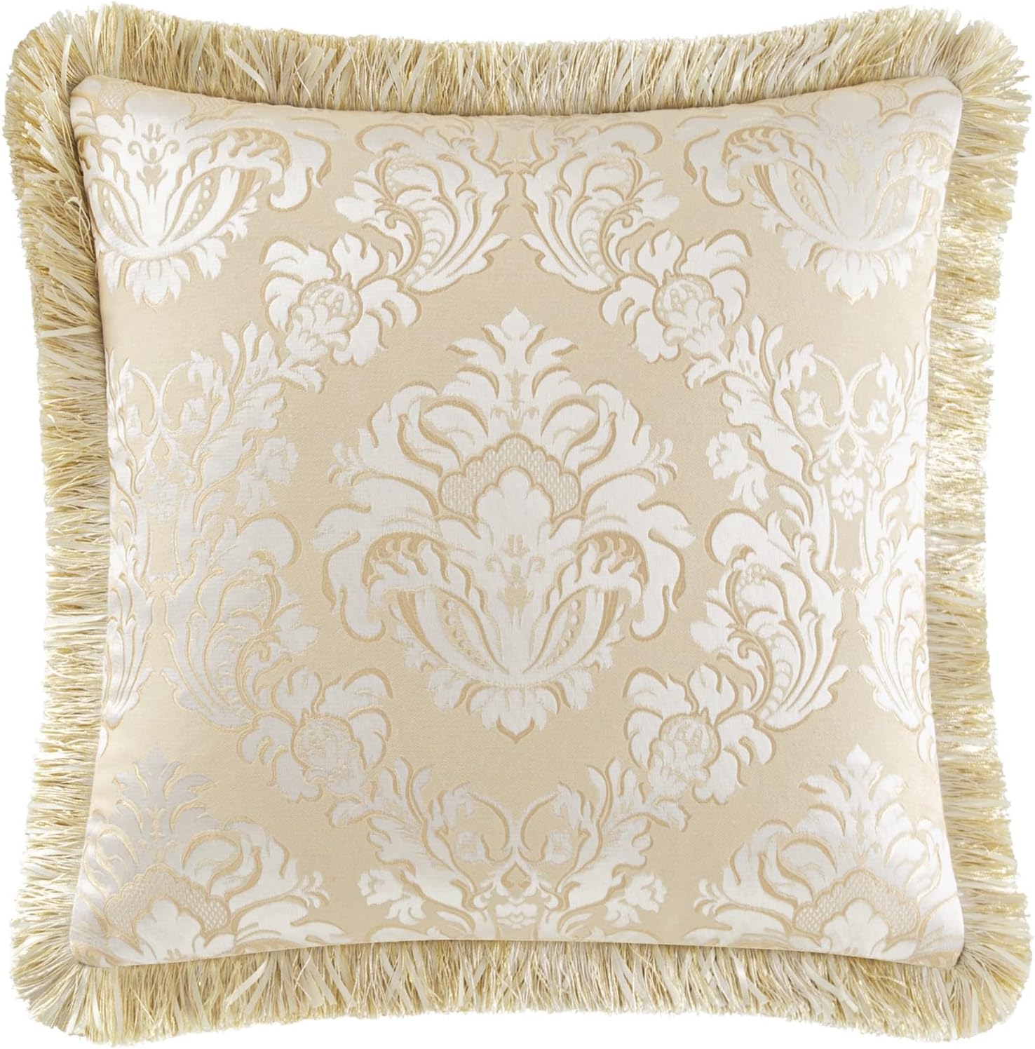 Loom and Mill 9-Piece Elegant Damask Comforter Sets Jacquard Medallion Design, Ultra Soft Floral Bedding with Euro Shams, Bedskirt, Filled Decorative Pillow for Home (Beige White, Queen)