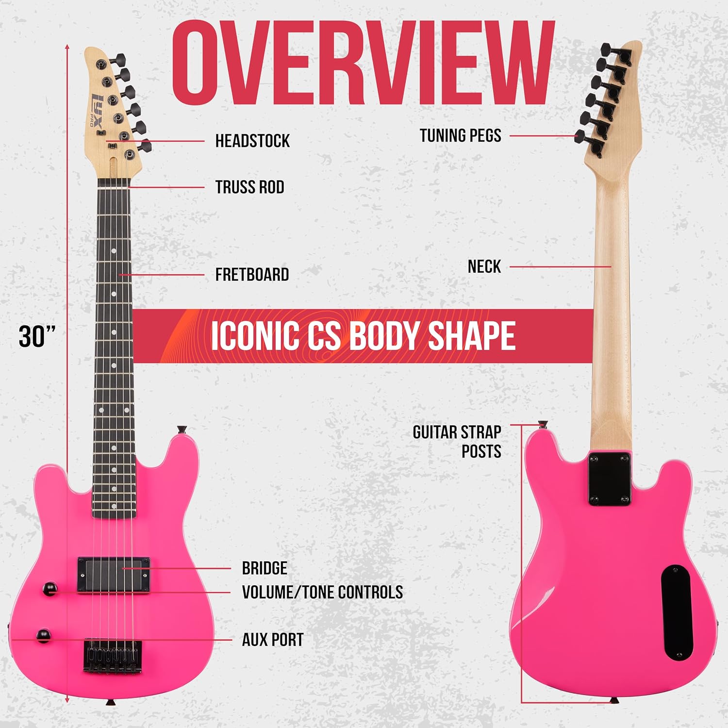 LyxPro CS 30' Left Hand Electric Guitar Kit for Beginner, Intermediate & Pro Players with Guitar, Amp Cable, 6 Picks & Learner's Guide, Solid Wood Body, Volume/Tone Controls, 5-Way Pickup - Pink