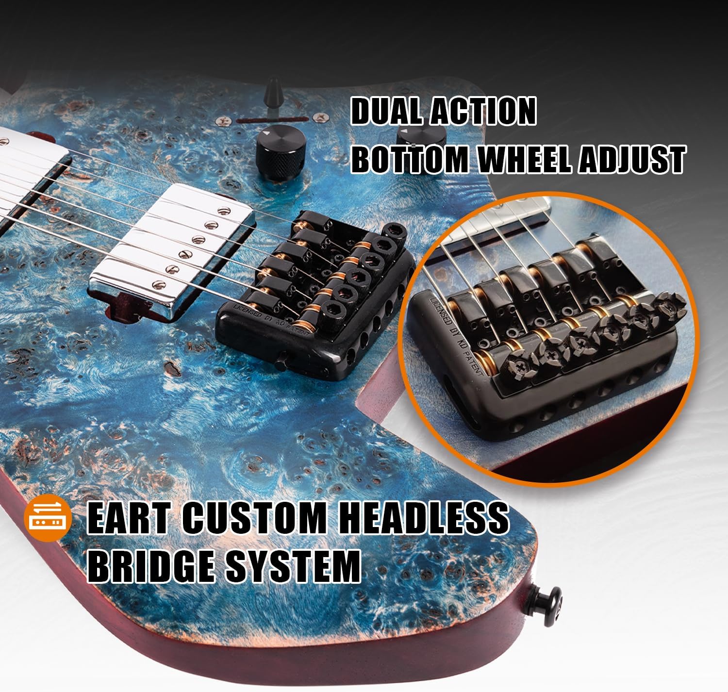 EART GW2 25.5' Headless Electric Guitar - Roasted Padauk Soild Body/5pc Maple Neck - Alnico-V Pickups, Stainless Frets