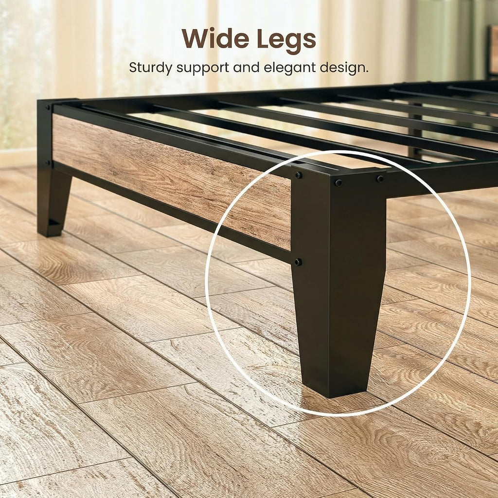 LIKIMIO Twin Bed Frames, Storage Headboard with Charging Station, Solid and Stable, Noise Free, No Box Spring Needed, Easy Assembly (Walnut and Beige)