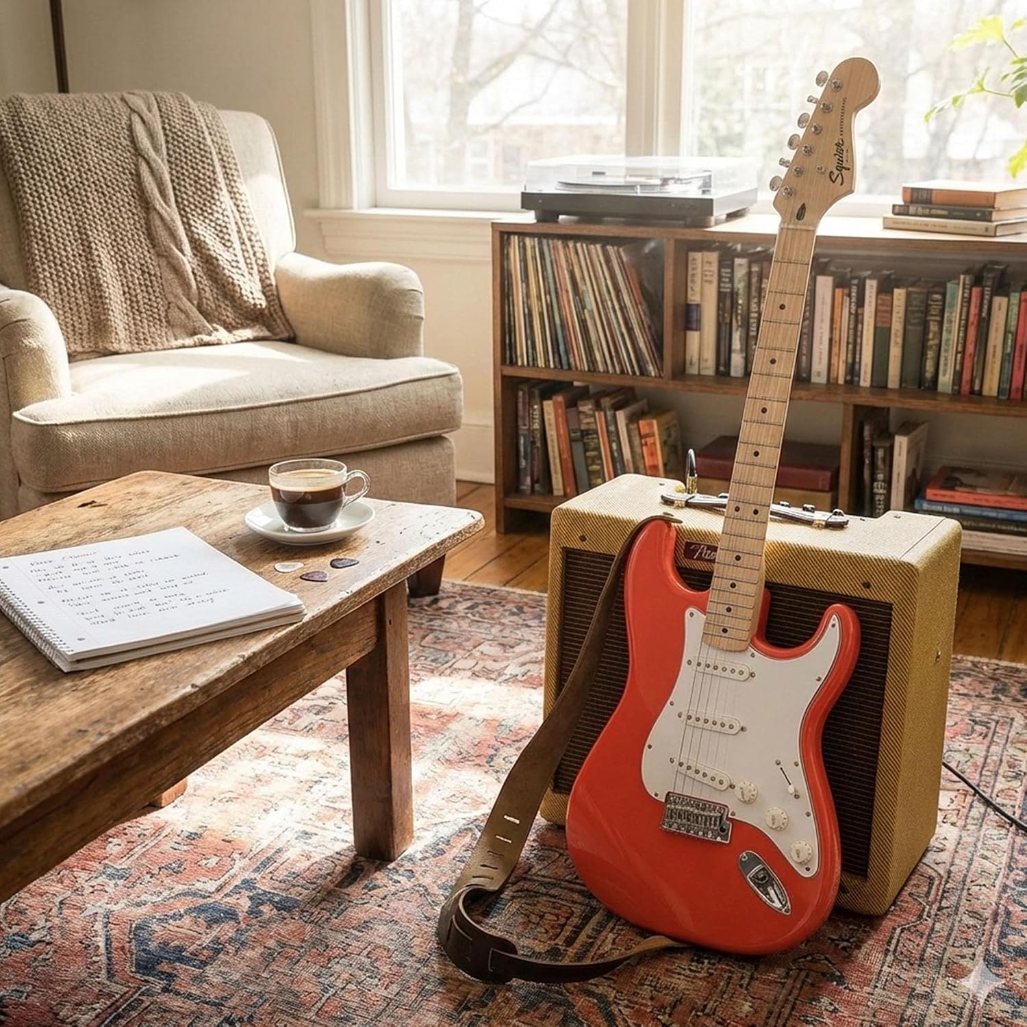 Fender Squier Sonic Stratocaster - Fiesta Red Bundle with Frontman 10G Amp, Instrument Cable, Tuner, Strap, Picks, and Austin Bazaar Instructional Video