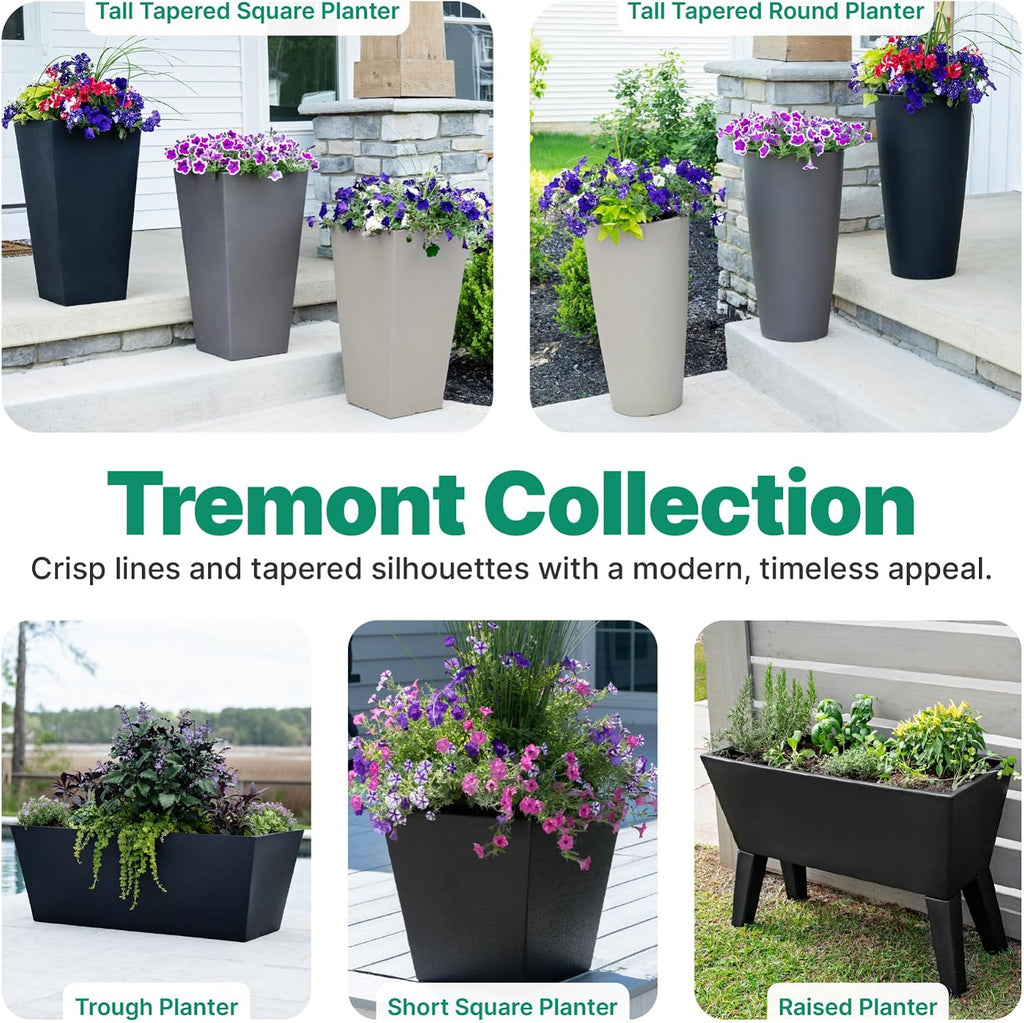 Step2 Tremont Tall Square Tapered Planter, 28' 2-Pack, Indoor/Outdoor Plants, Efficient Drainage, Durable Resin, Dark Cedar