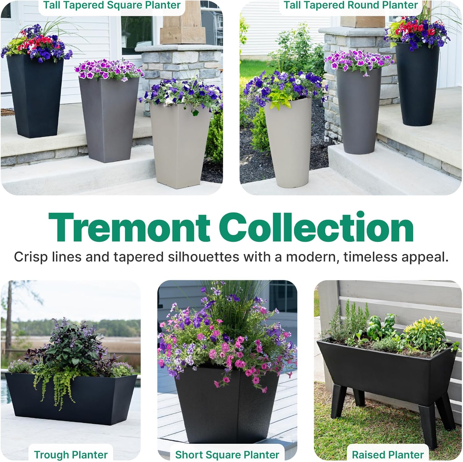 Step2 Tremont Tall Square Tapered Planter, 28' 2-Pack, Indoor/Outdoor Plants, Efficient Drainage, Durable Resin, Dark Cedar