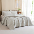 CozyTide Oversized Queen Bedspread 104'x106',100% Cotton Khaki Waffle Weave Quilt Set Lightweight Farmhouse Shabby Bedding Coverlet Set for All Season