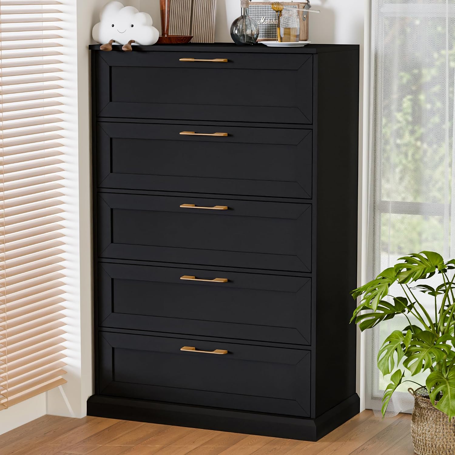 Zamildon's 5 Drawer Dresser, 47' Tall Dressers for Bedroom with Anti-Tip Device, Black Dresser Modern Storage Closet with Handle for Hallway,Entryway