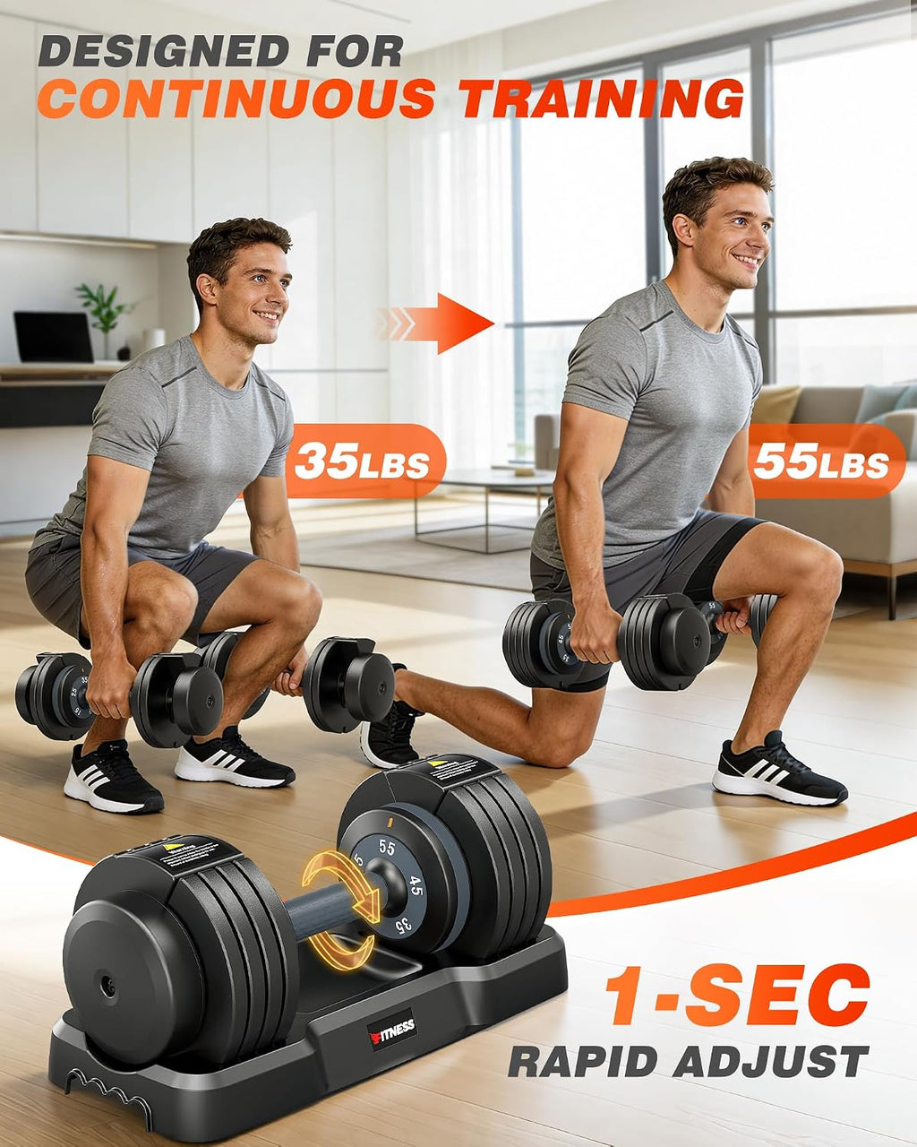 Adjustable Dumbbells Set of 2, 1 Hand Adjustable Weights Dumbbell Set and Workout Bench, 25/55/80lb Pair Weight Set For Home Gym Suit both Men and Women, Compact for Small Space Apartment Room