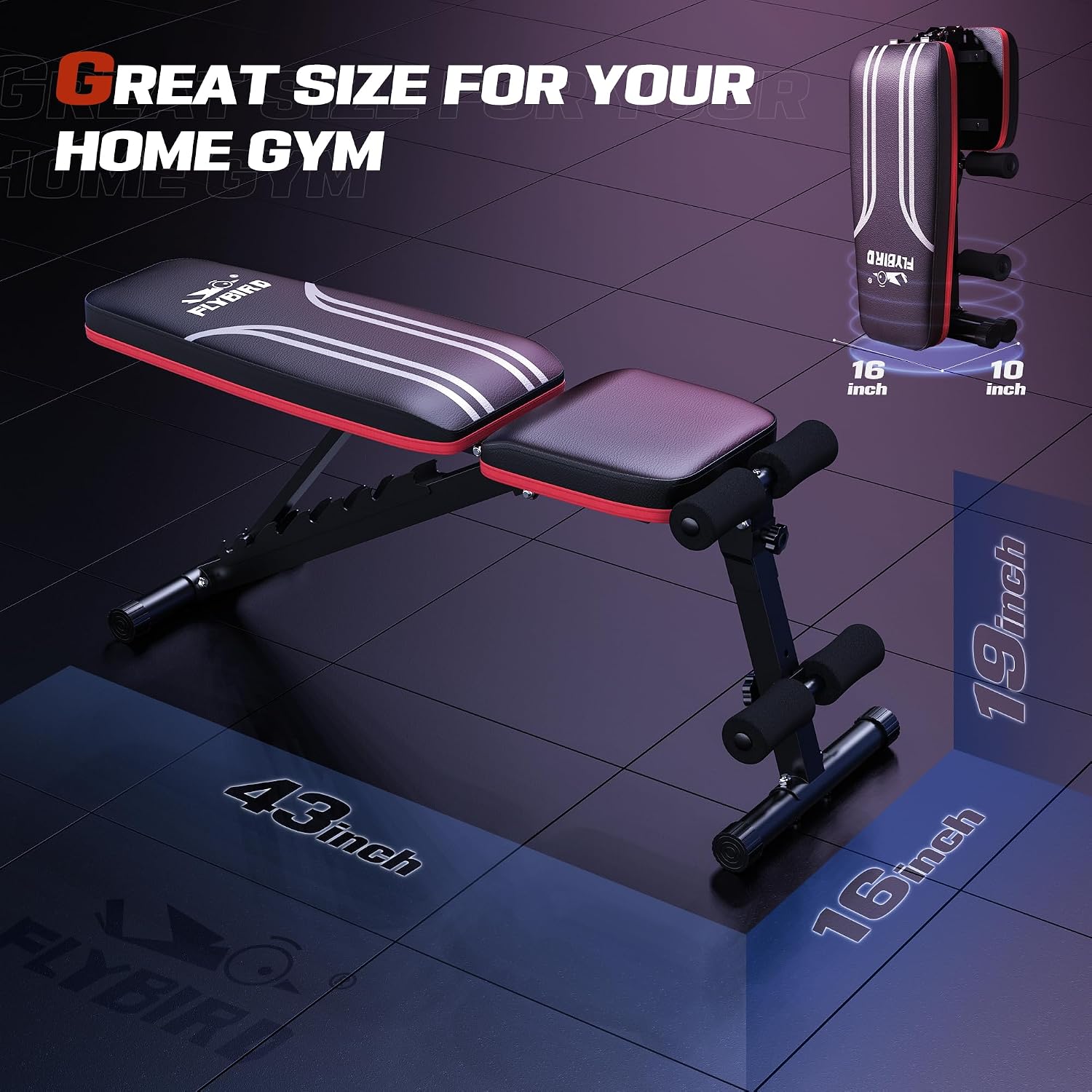 FLYBIRD Foldable Weight Bench with Resistance Bands, 8 Backrests Fast Adjustable FID for Home Gym Full Body Workout, Easy to Storage for Small Apartment