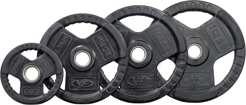 Valor Fitness OP Olympic Weight Plates Coated Rubber Weights w/Weight Plate Set, Barbell Weights w/Grips for Home Gym