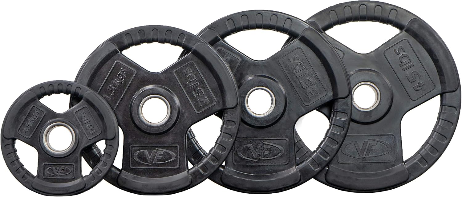 Valor Fitness OP Olympic Weight Plates Coated Rubber Weights w/Weight Plate Set, Barbell Weights w/Grips for Home Gym