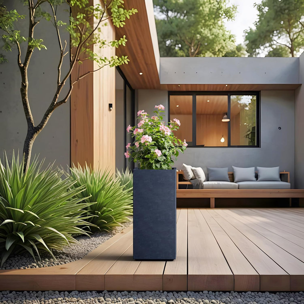 Kante 23.6' H Tall Rectangular Concrete Planter, Modern Square Diameter Plant Pot with Drainage Hole and Rubber Plug for Indoor Outdoor Home Patio Garden, Charcoal