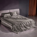 THXSILK 100% Silk Sheet Set, 22 Momme 7A+ Silk 4 Pieces Sheet Set, Soft Breathable, Luxury Bedding (1 Duvet Cover, 1 Fitted Sheet, 2 Pillow Shams), King, Charcoal