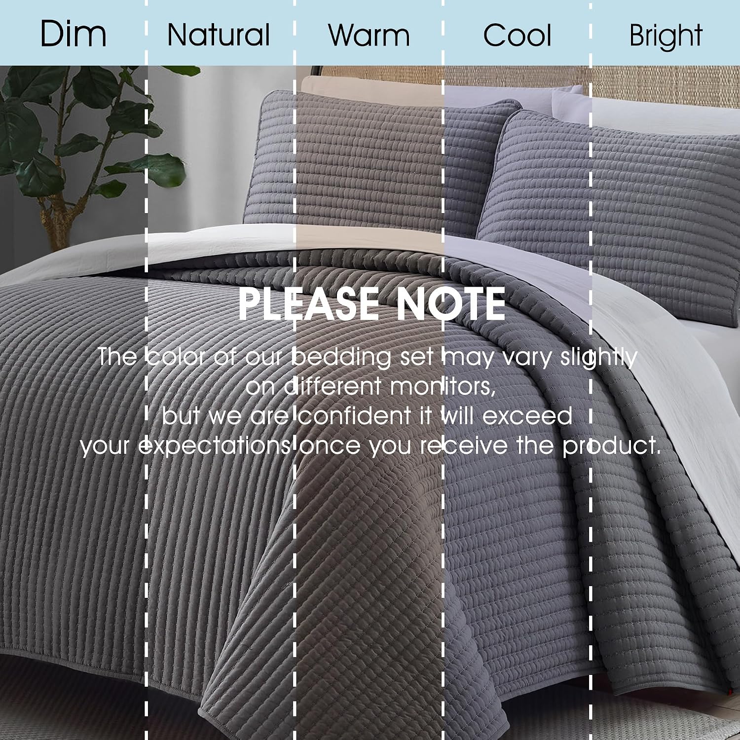 LANCO MODERN LIFESTYLE 7 Piece King Quilt Set, Grey, Microfiber Solid Striped Bedding Set, Soft and Luxury Bed in a Bag, Includes Quilt, Pillow Shams, Flat Sheet, Fitted Sheet, and Pillowcases