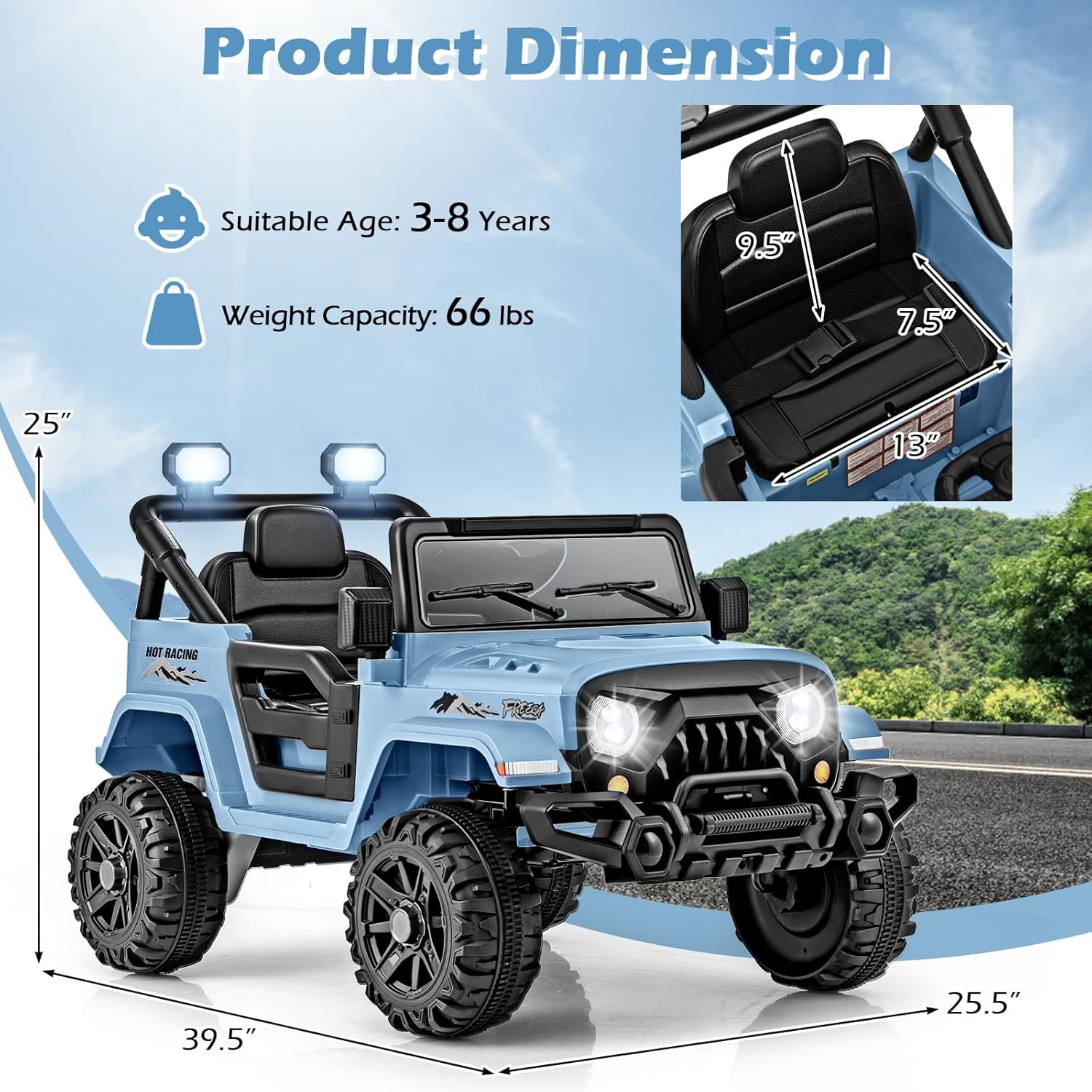 OLAKIDS Ride on Truck, 12V Battery Powered Electric Vehicle for Kids with Remote Control, Bluetooth, Power Display, LED Lights, Music Player, Ride on Toy for 3+ Boys Girls (Blue)