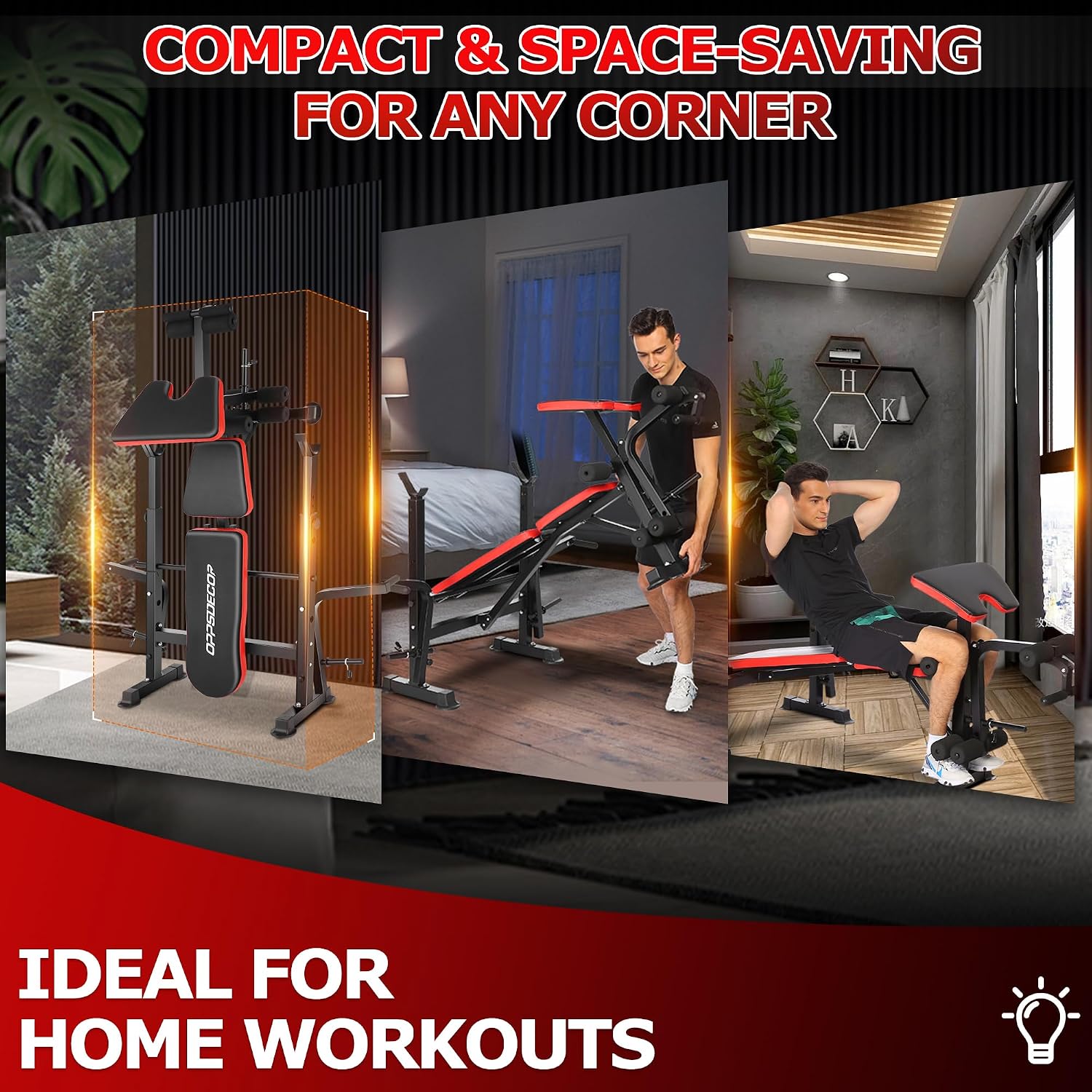 OPPSDECOR 900LBS All in One Weight Bench Set with Squat Rack Adjustable Workout Bench with Leg Developer Preacher Curl Rack Fitness Strength Training Bench for Home Gym