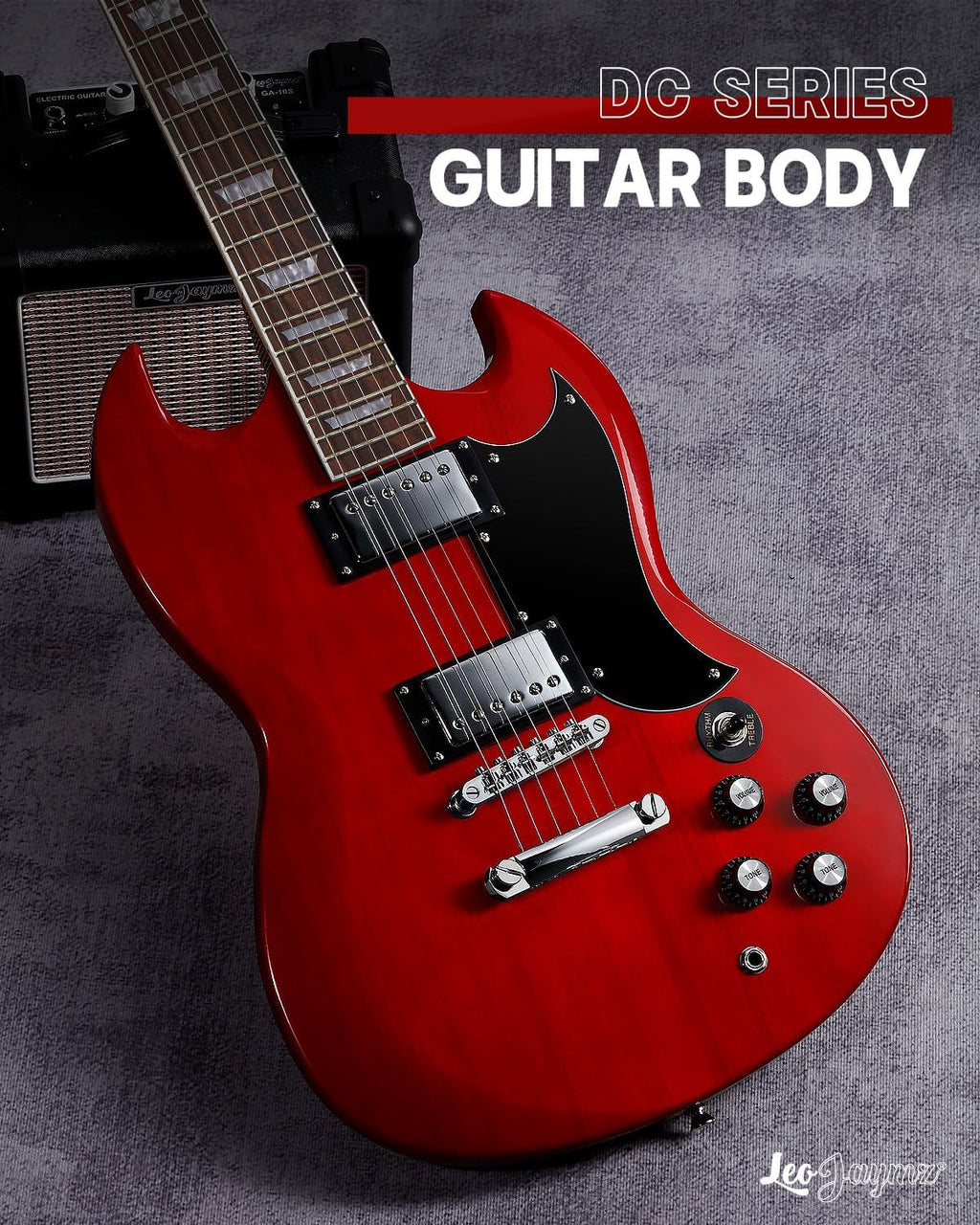 Leo Jaymz 39 Inch Solid Body Electric Guitar - Poplar Wood Body，Maple Neck and Laurel Wood Fretboard (Red)