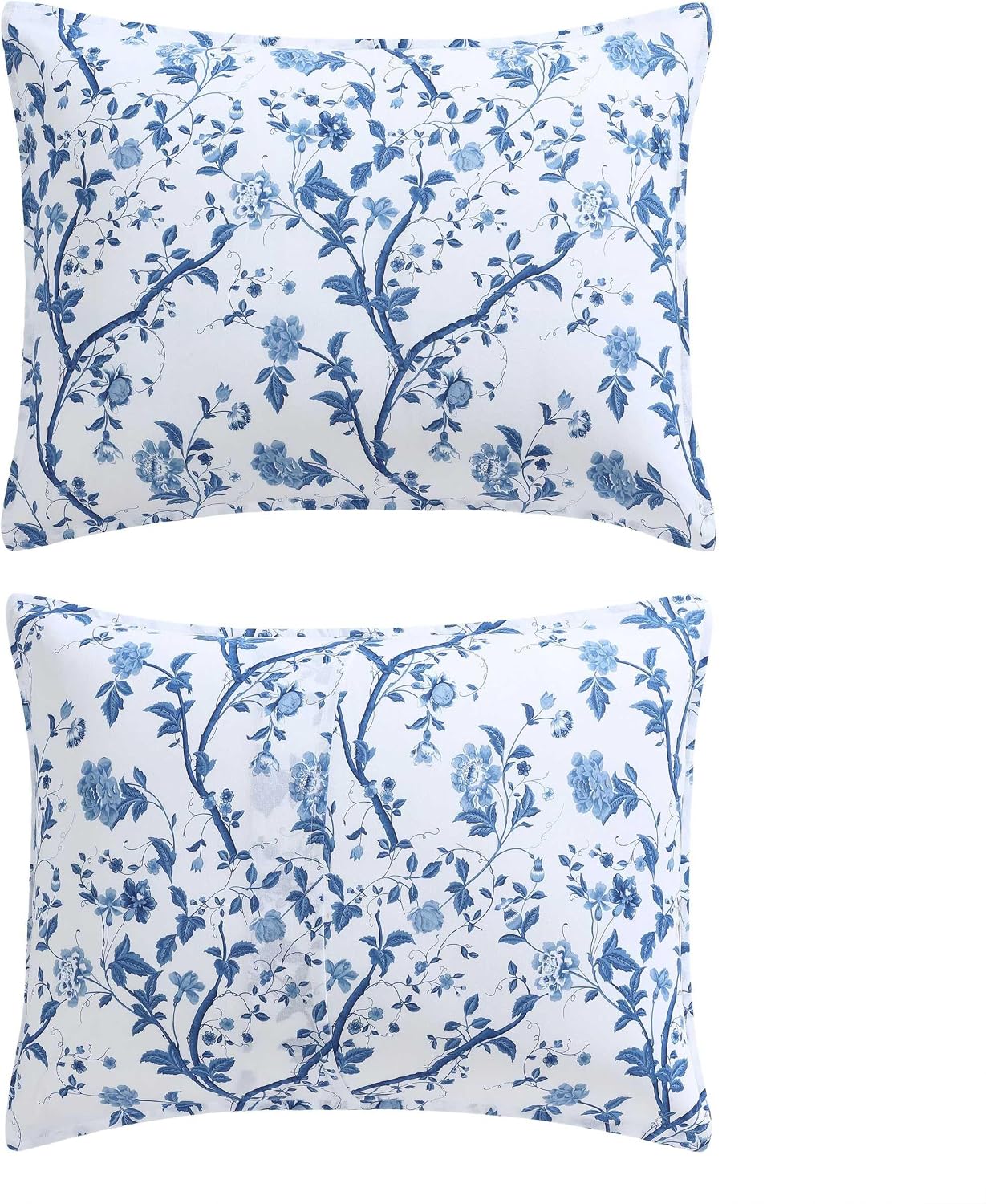 Laura Ashley - King Comforter Set, Reversible Cotton Bedding, Includes Matching Shams with Bonus Euro Shams & Throw Pills (Elise Blue, King)