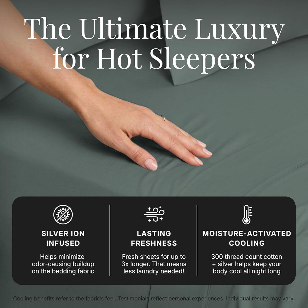 Miracle Made Extra Luxe Soft Cooling Bed Sheet Set, 4-piece Silver-Infused Cotton Fabric – Lightweight, Hypoallergenic Bedding for Hot Sleepers, King Size, Sage Green