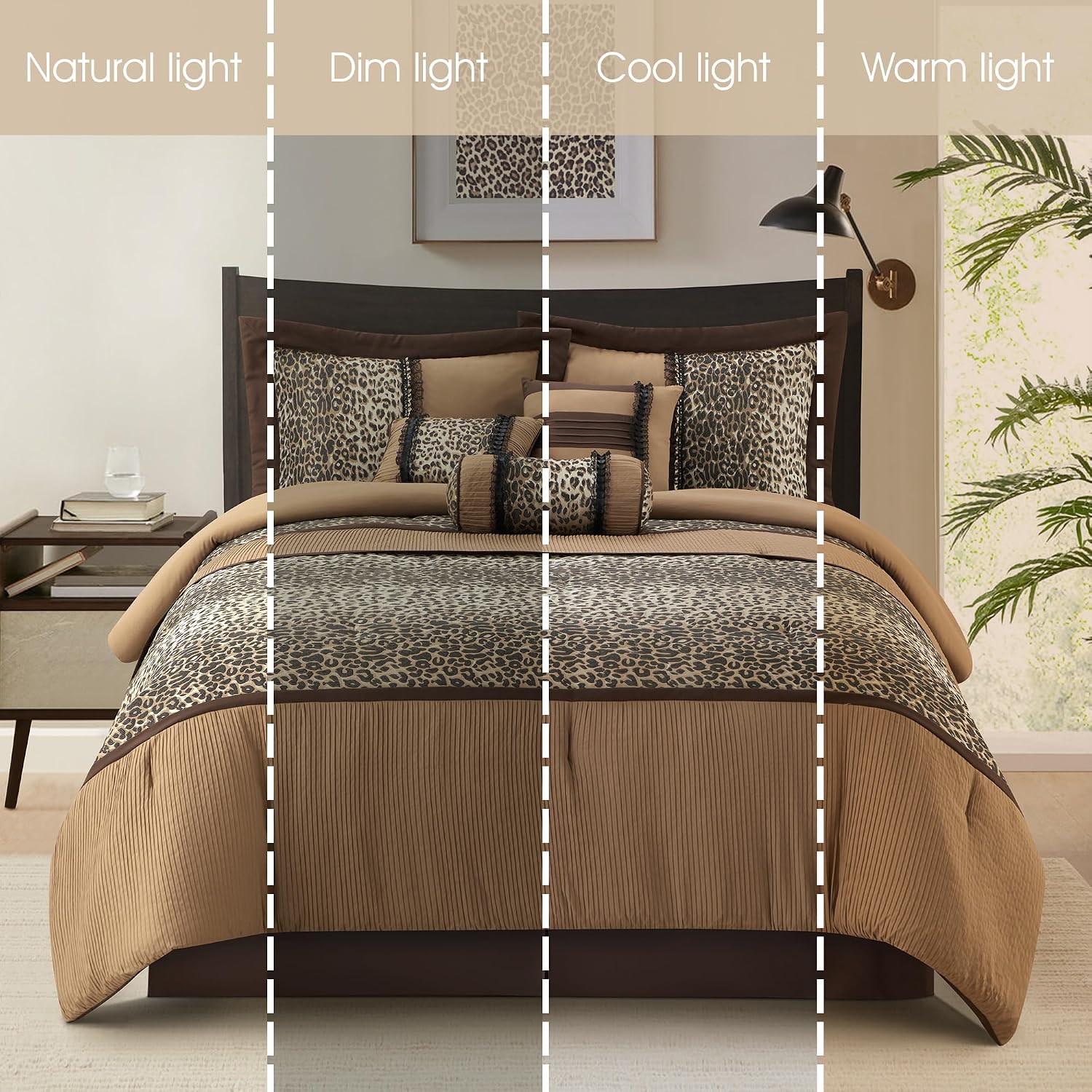 Grand Avenue Brown/Taupe Leopard Full Size Comforter Set, 7 Piece, Bedding Comforters & Sets, Pillow Shams Bedskirt, Home Decor
