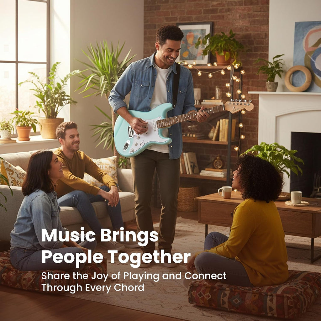 Fender Squier Stratocaster Electric Guitar - Daphne Blue Bundle with Amplifier, Gig Bag, Cable, Strap, Picks, and Austin Bazaar Instructional Video