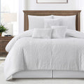 LANCO MODERN LIFESTYLE White Comforter Set, King Size, 7 Pieces Jacquard Boho Bedding Set for All Seasons, Ultra Soft and Fluffy, Matching Pilllow Shams, Bedskirt and Decor Pillows