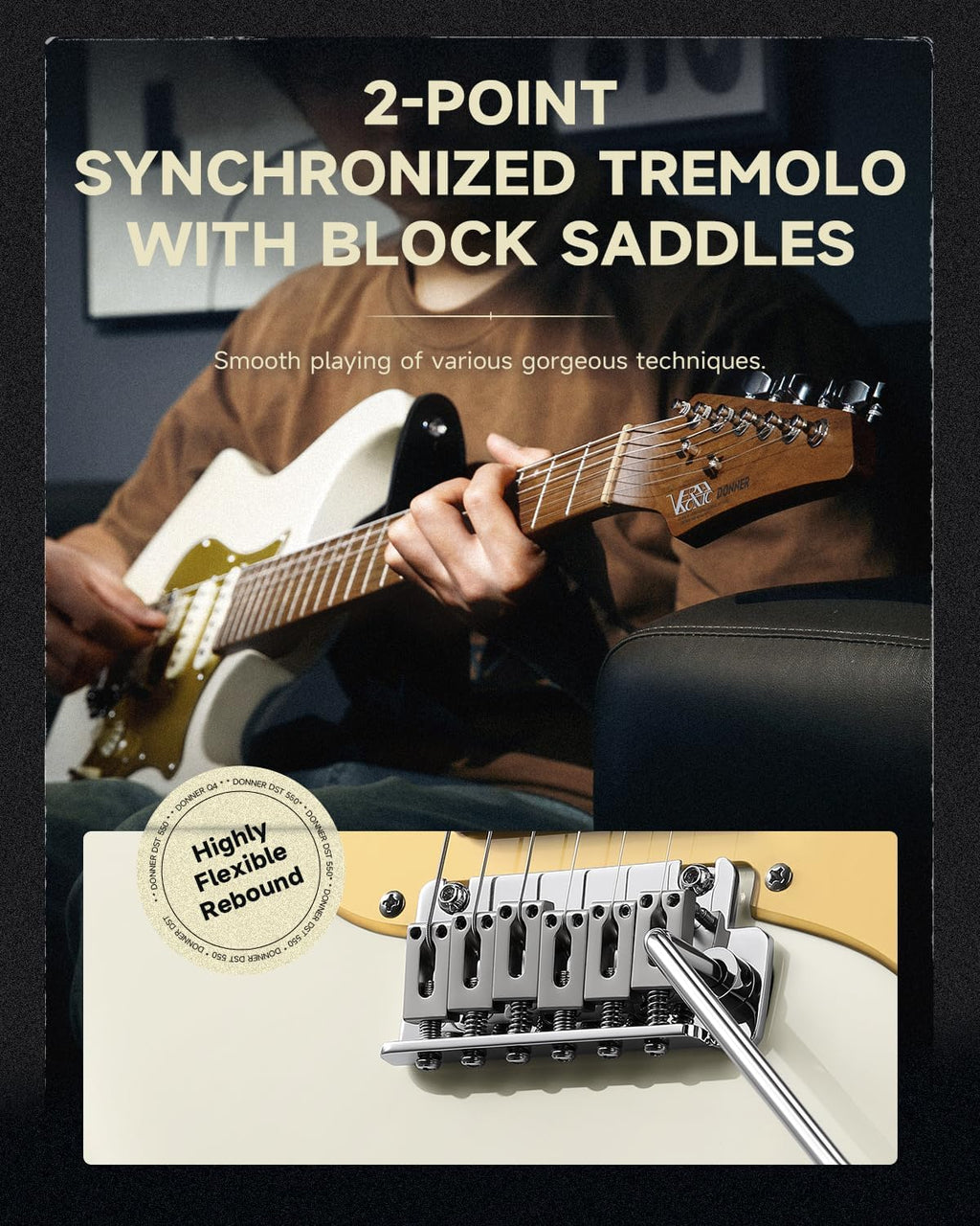 Donner 39 Inch Electric Guitar, DST-550 Solid Double-cut Poplar Body Electric Guitar for Intermediate & Pro Players, 7 Tone-switching Options & Tremolo Bridge, Bonus Bag, White