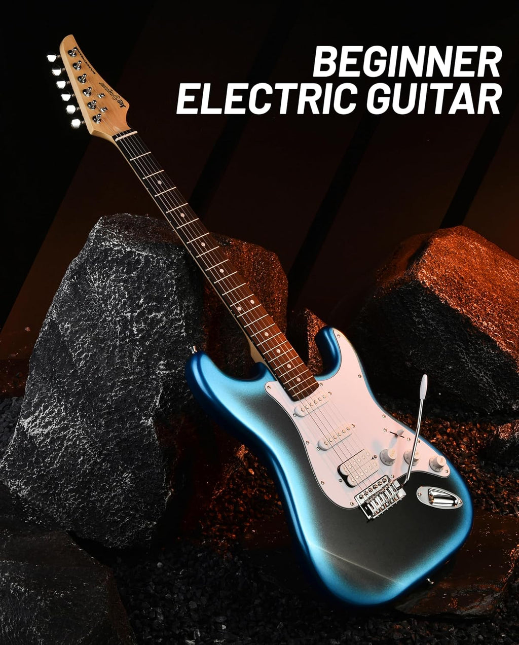 Leo Jaymz Beginner Electric Guitar 39' Kit with Portable Amplifier, Padded Gig Bag, Digital Tuner，Capo，Strap，Picks，HSS Pickups (Blue-Black Fade-HSS)
