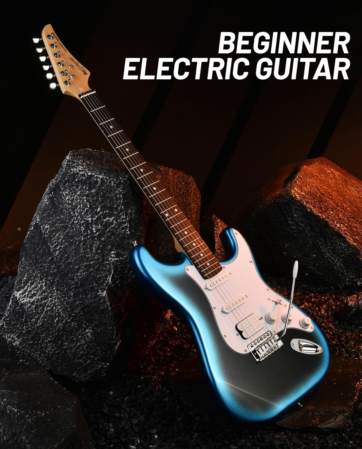 Leo Jaymz Beginner Electric Guitar 39' Kit with Portable Amplifier, Padded Gig Bag, Digital Tuner，Capo，Strap，Picks，HSS Pickups (Blue-Black Fade-HSS)