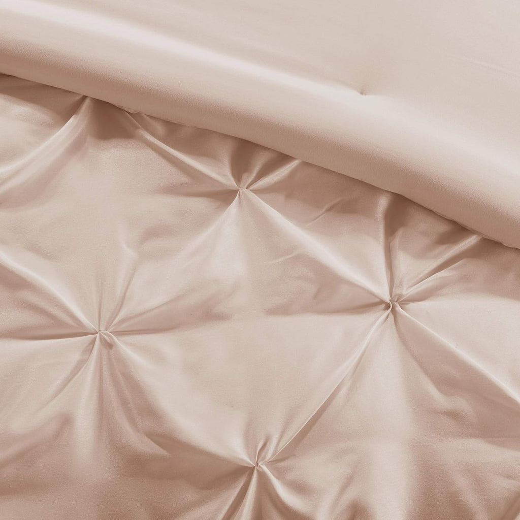 Madison Park Essentials Room in a Bag Faux Silk Comforter Set-Luxe Diamond Tufting All Season Bedding, Matching Curtains, Decorative Pillows, Cal King(104'x92'), Blush 24 Piece (MPE10-811)