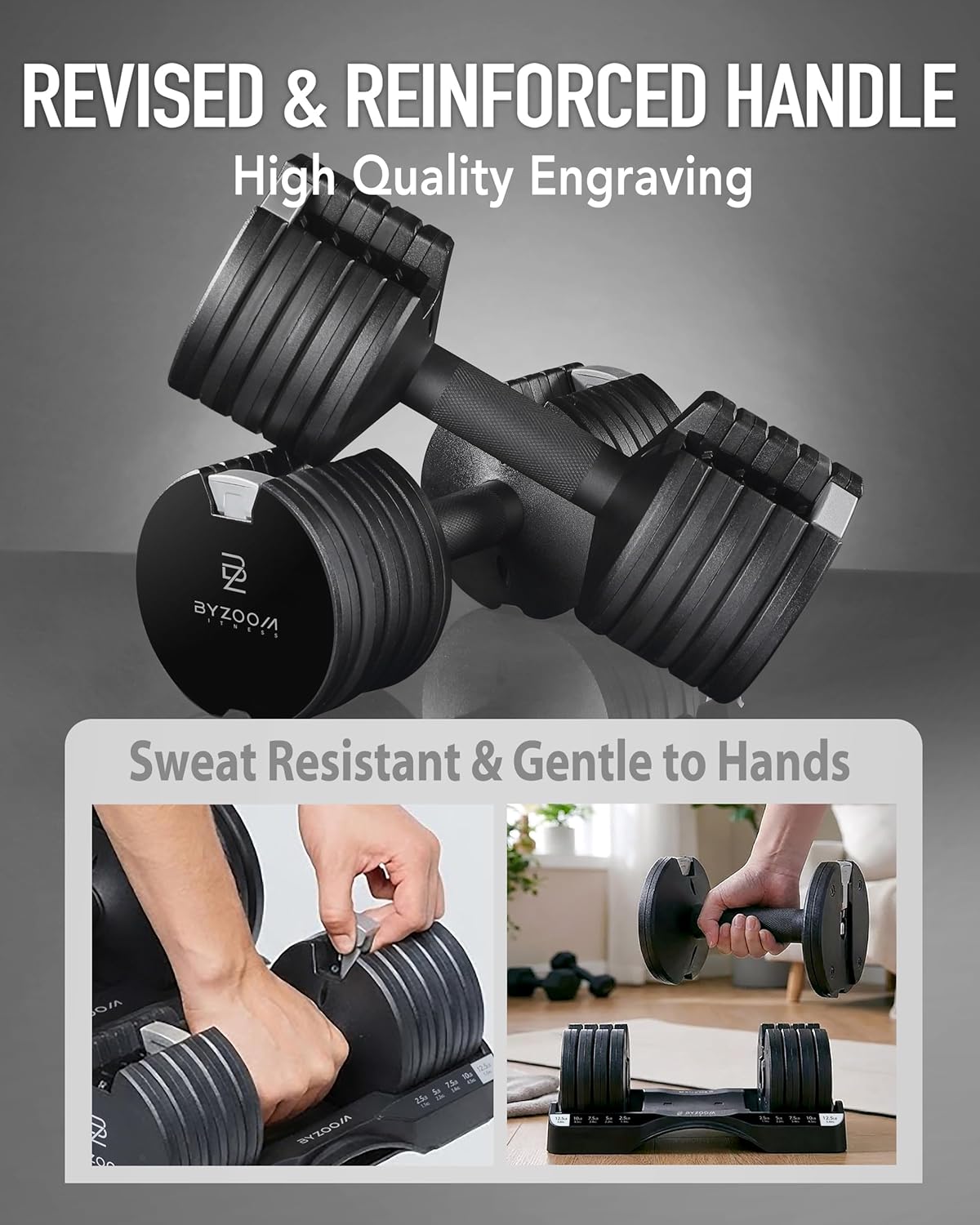 BYZOOM FITNESS 12.5LB Adjustable Dumbbell with Dumbbell Stand Bundle Set, Black