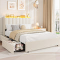 Garvee LED Full Size Bed Frame with Storage Headboard, Kids Bed Frame with 2 Drawers, Boucle Upholstered Platform Bed for Girls, Chic Wavy Headboard with Bookcase, No Box Spring Needed, White