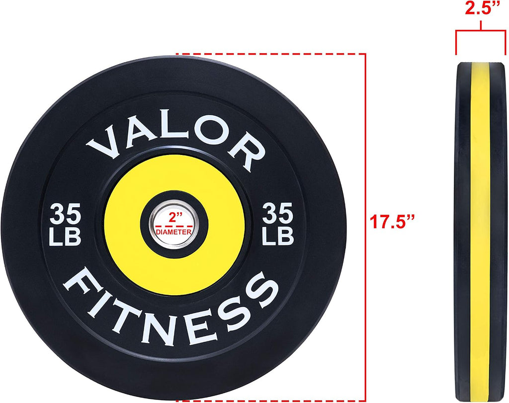 Valor Fitness Olympic Bumper Plate Pro - Weight Plates - Lifting Strength Conditioning Cross Training Workouts – Sold in Singles, Pairs, Sets - Workout Equipment