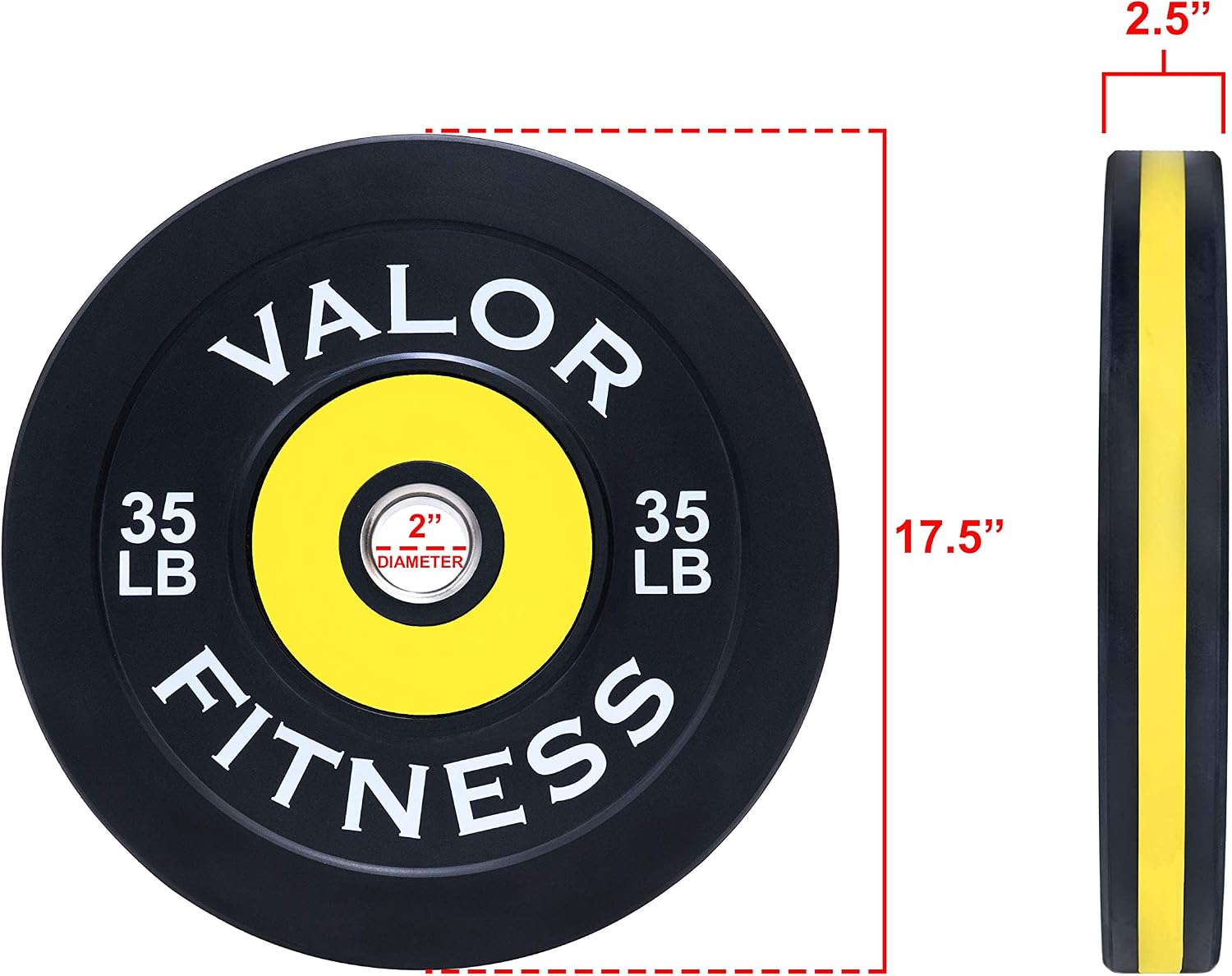 Valor Fitness Olympic Bumper Plate Pro - Weight Plates - Lifting Strength Conditioning Cross Training Workouts – Sold in Singles, Pairs, Sets - Workout Equipment