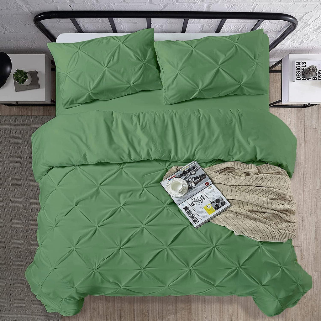 Crown Collection Luxuriate Hotel 1000-TC Hypoallergenic Ultra Soft Design 100% Egyptian Cotton Pinch Plated Duvet Cover with Zipper Colser & 2pcs Pillow Case Set (Oversize 98x120, Moss)